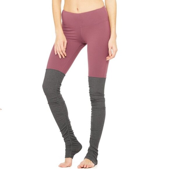 ALO Yoga Pants - ALO Yoga Goddess Leggings Red Velvet Stormy Heather Knit Gray Size Small